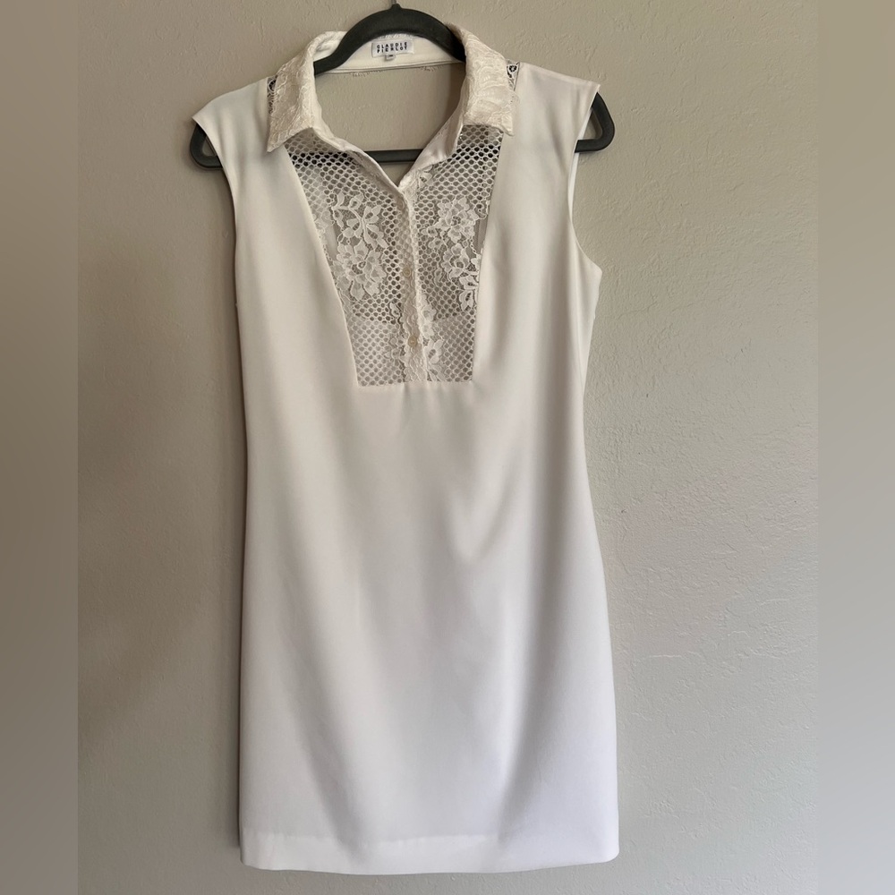 White dress with lace open back knee hight